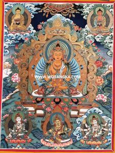 长寿佛三尊二佛吉祥财富供养图（彩唐）